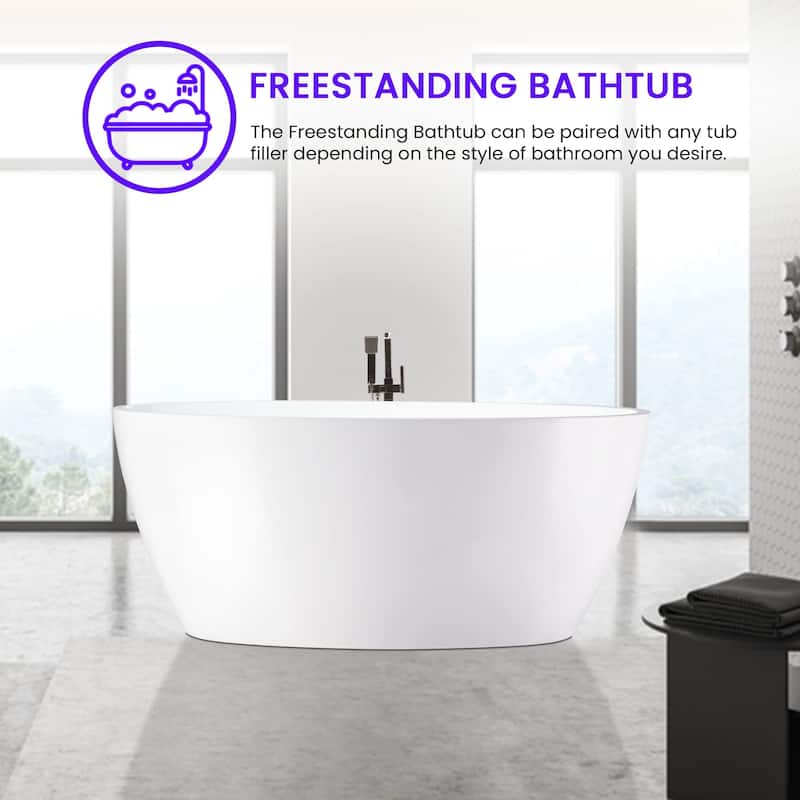 Vanity Art 58.5" X 32.3" White Acrylic Freestanding Bathtub