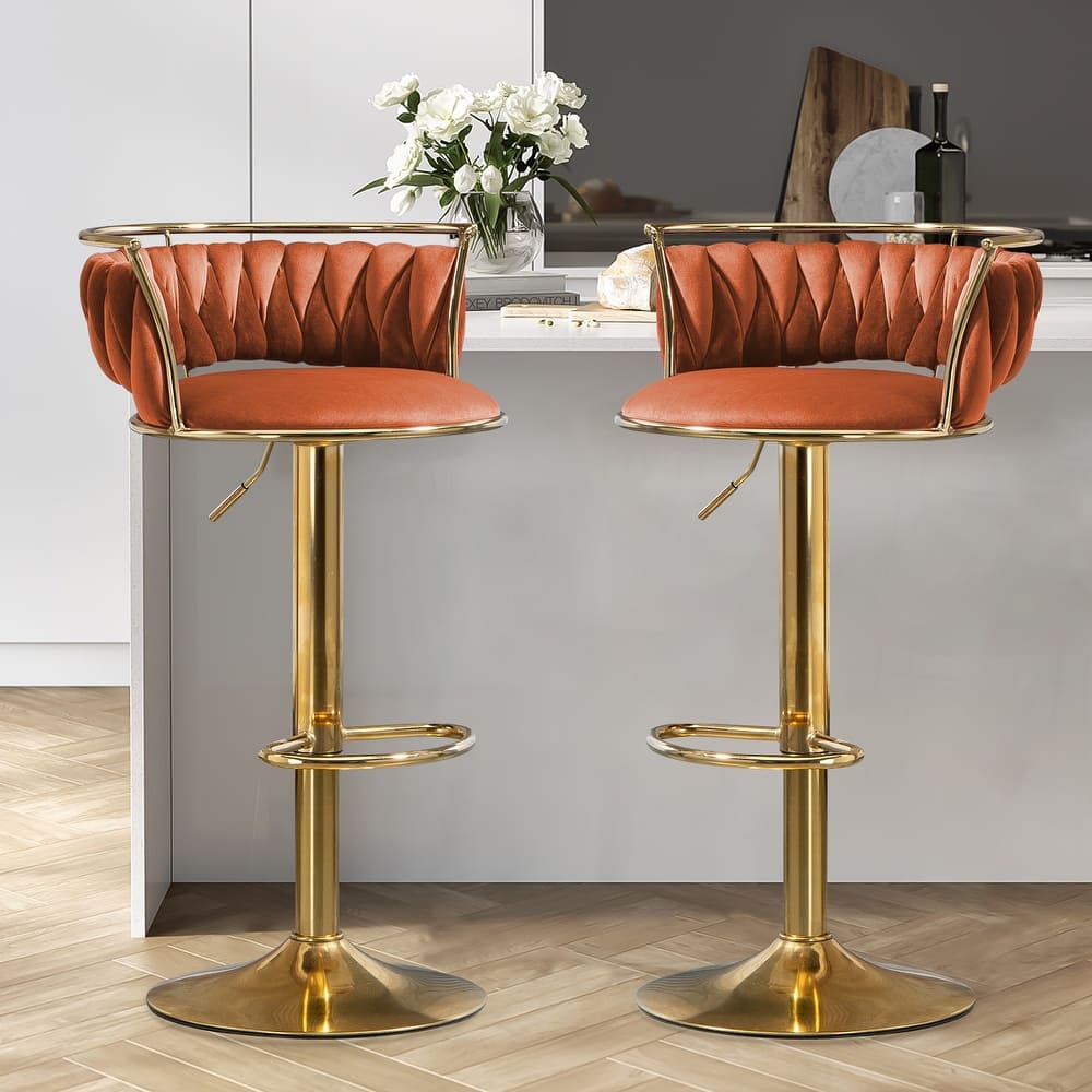 Modern Velvet Adjustable Swivel Bar Stools Set of 2