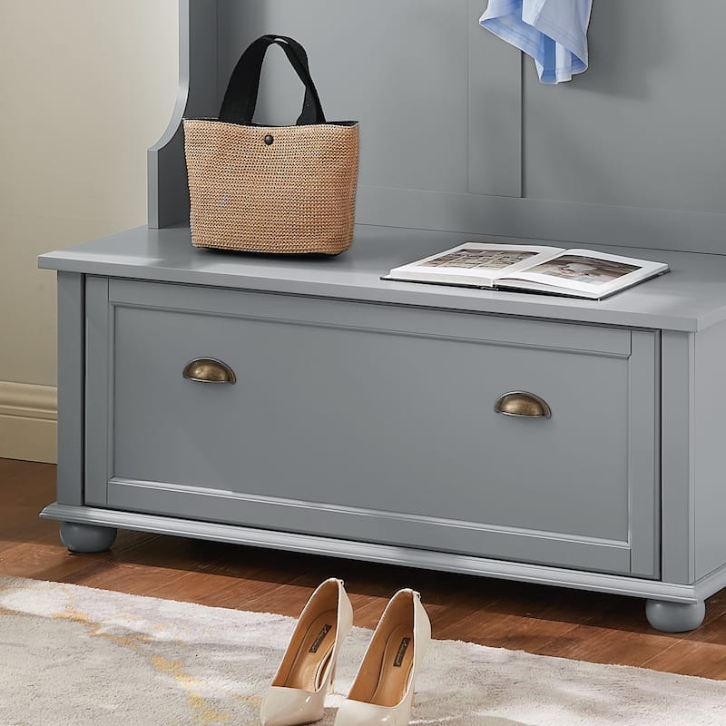 Classic Hall Tree Cabinet with Shoe Rack Bench and Coat Hooks, Entryway Storage Cabinet Bench with Open Shelves
