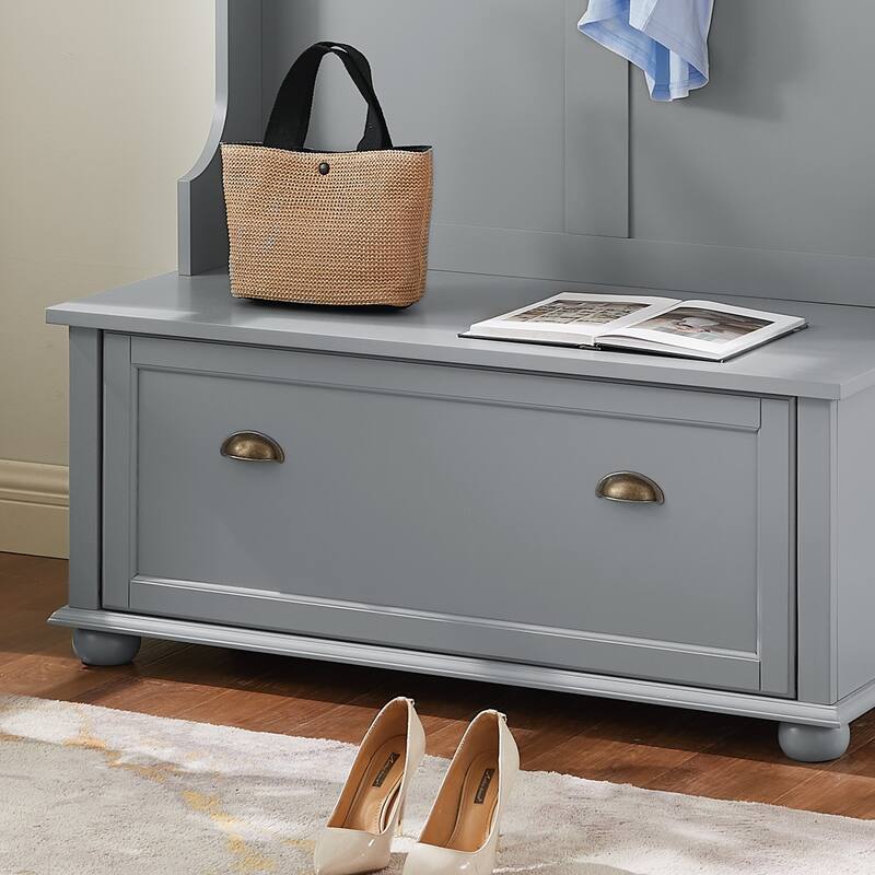 Modern Hall Tree Coat Rack with Shoe Rack Bench, Coat Hooks and Open Shelves, for Entryway Storage