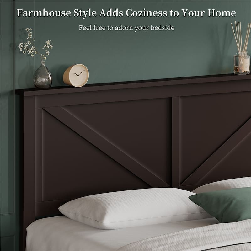Yaheetech Farmhouse Wood Bed Platform No Box Spring Needed
