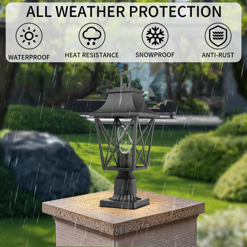 Modern Black Outdoor Post Light Fixture with Pier Mount Base, Outdoor Column Lamp Post Lantern with Glass