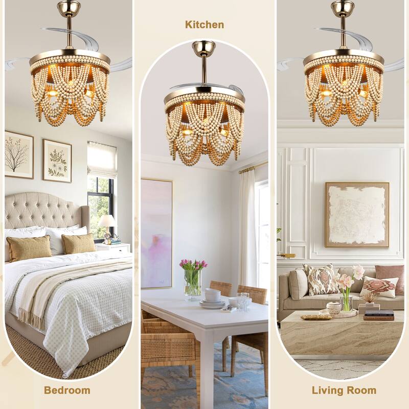 Bella Depot 42" Bohemian Retractable Ceiling Fan with Remote and Light 6-speed Reversible DC Motor