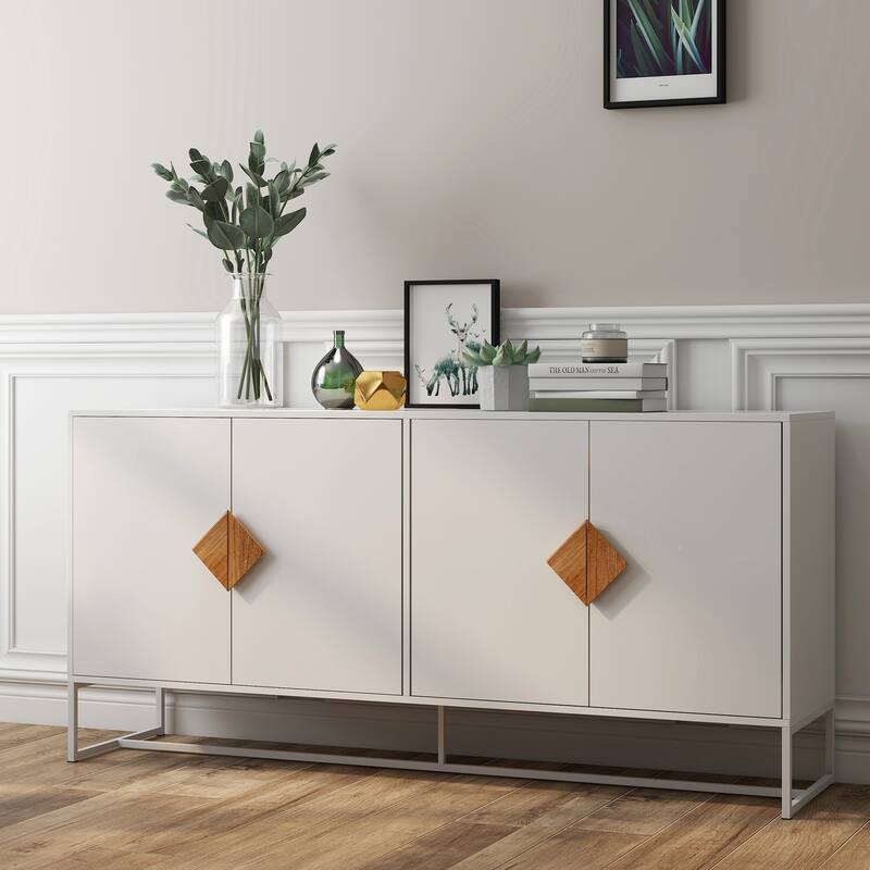 Modern Sideboard Buffet Cabinet Entrance Cabinet with 2 Storage Compartments and Square Handles, for Living Room
