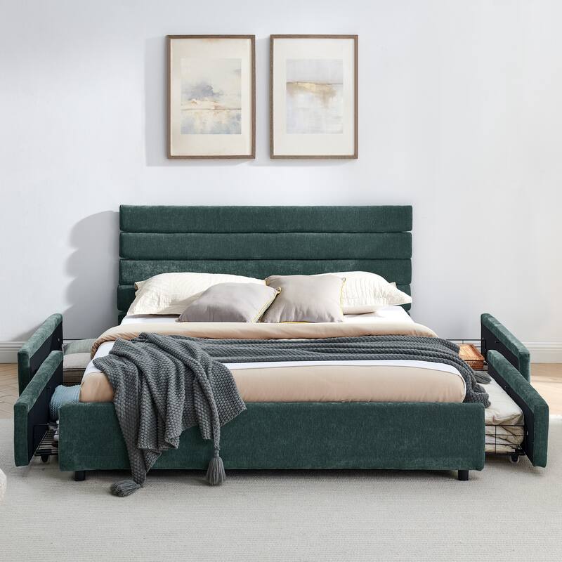 Queen size cushioned bed, comfortable cushioned bed frame, headboard and solid bed frame