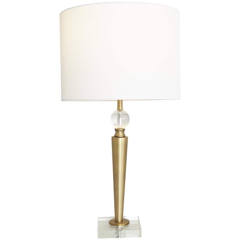 Metal Inverted Cone Shaped Room Accent Lamp with Glass Ball Accent and Square Base - Gold - Roche River Decor - Gold