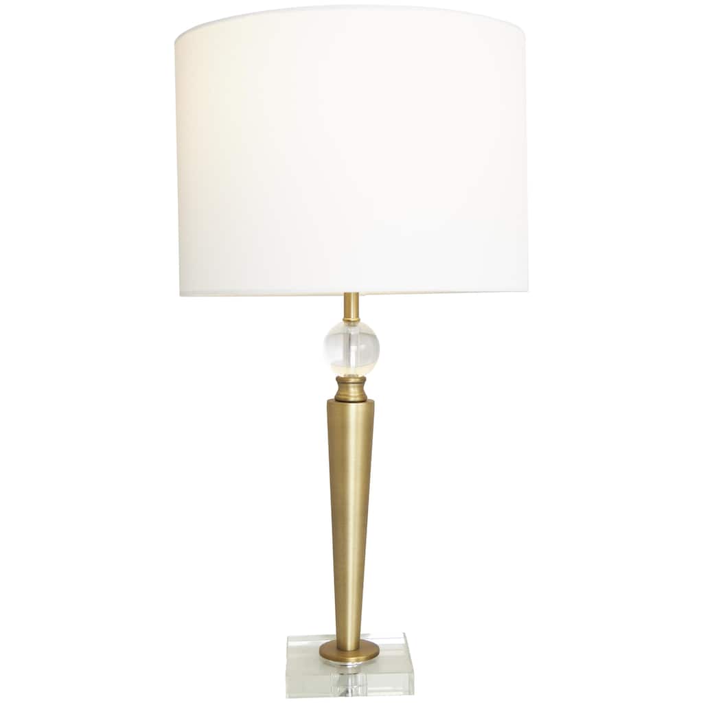 Metal Inverted Cone Shaped Room Accent Lamp with Glass Ball Accent and Square Base - Gold - Roche River Decor