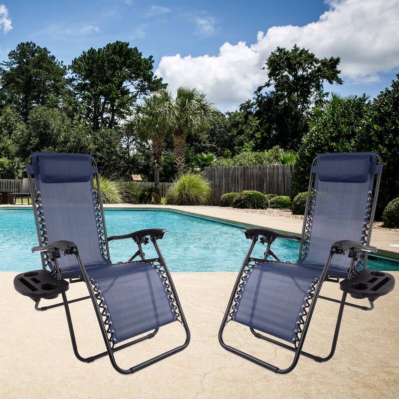 Zero Gravity Chairs Set of 2 Outdoor Chairs with Side Tables with 2