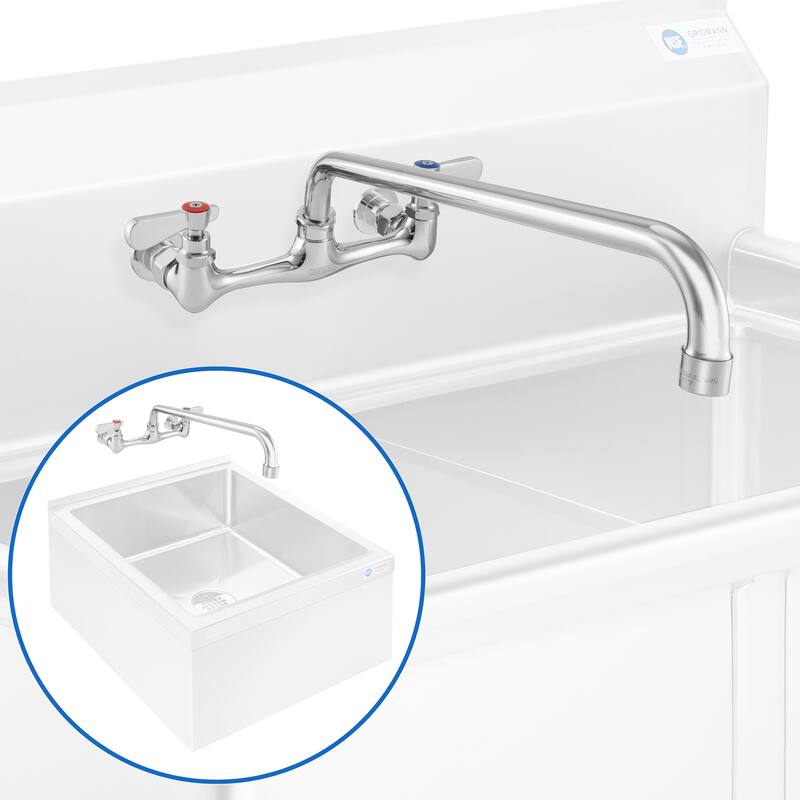 Commercial Wall Mount Sink Faucets 8in Center w Swivel Spouts NSF