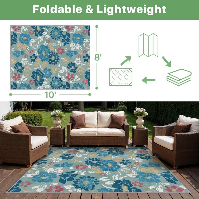 Mcow Neutral Multi Classic Floral Low-Pile Washable Indoor/Outdoor Area Rug