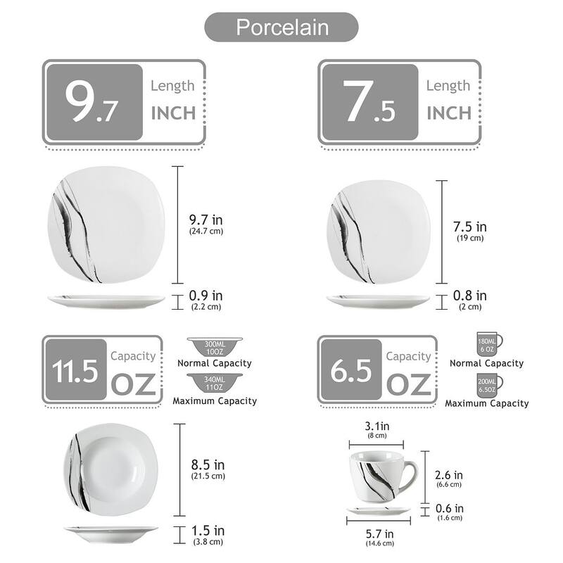 VEWEET 'Teresa' Porcelain Dinner Plate Sets (Service for 6)
