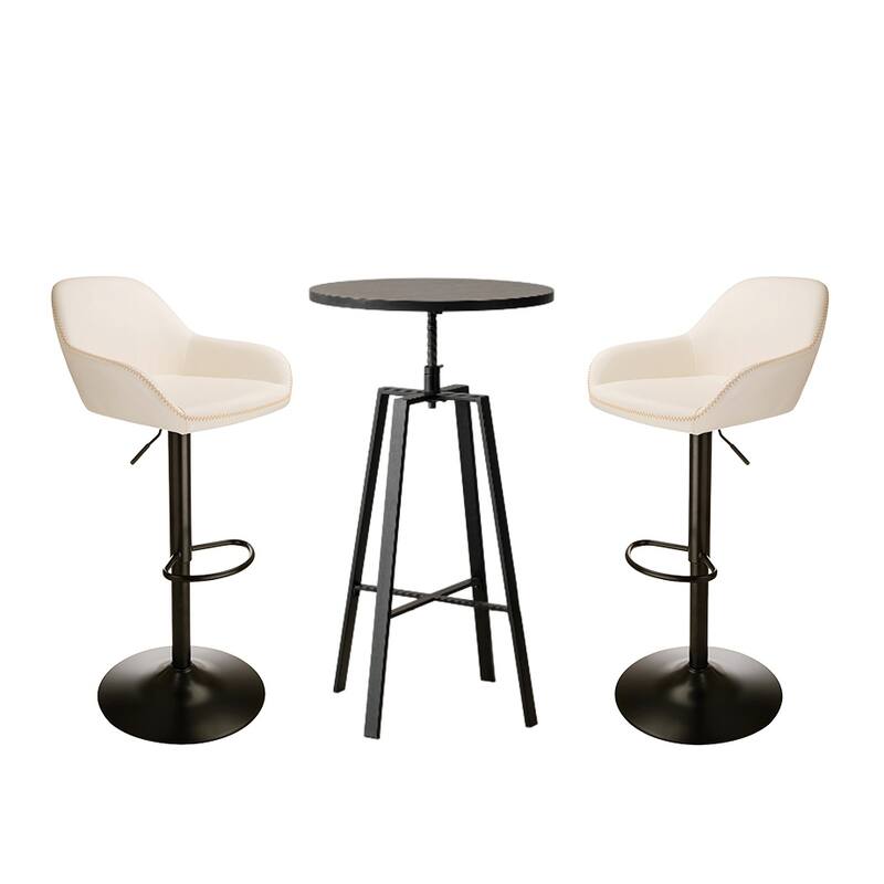 Glitzhome Set of 3 Height Adjustable Swivel Pub Table Bar Stools Set for Kitchen Dining