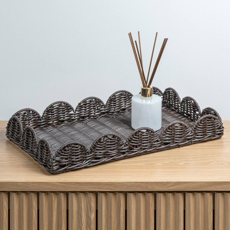 happimess Resin Rectangular Decorative Serving Trays (Set of 3) - Dark Brown