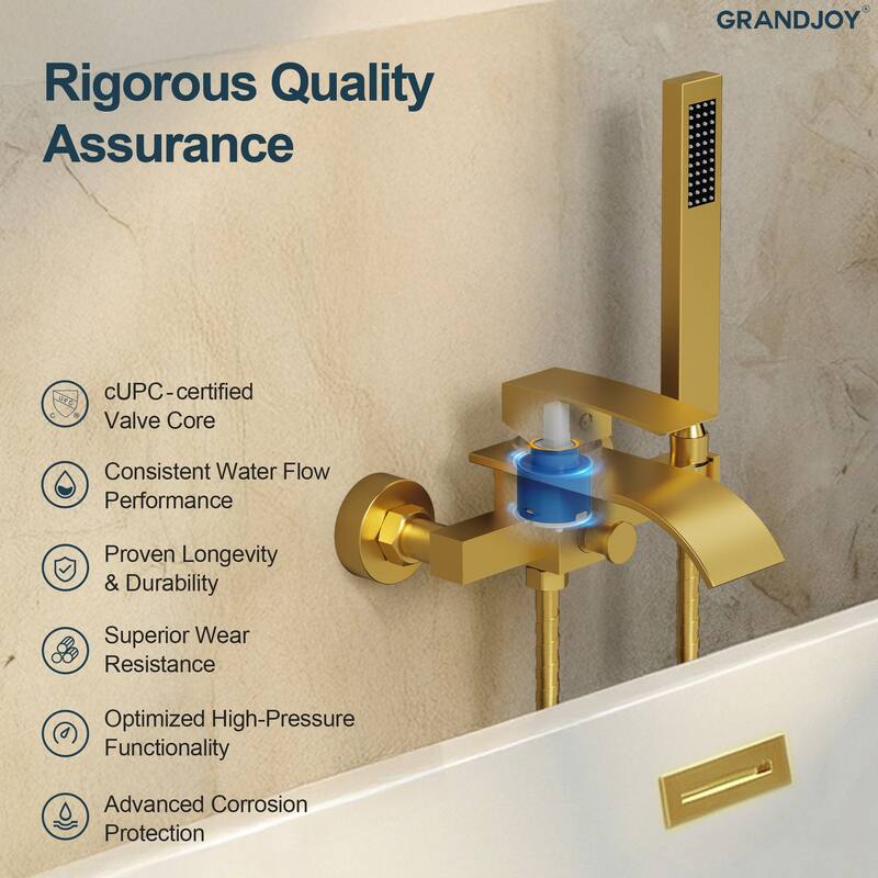 GRANDJOY Wall-mount Waterfall Bathtub Faucet with Handheld Shower
