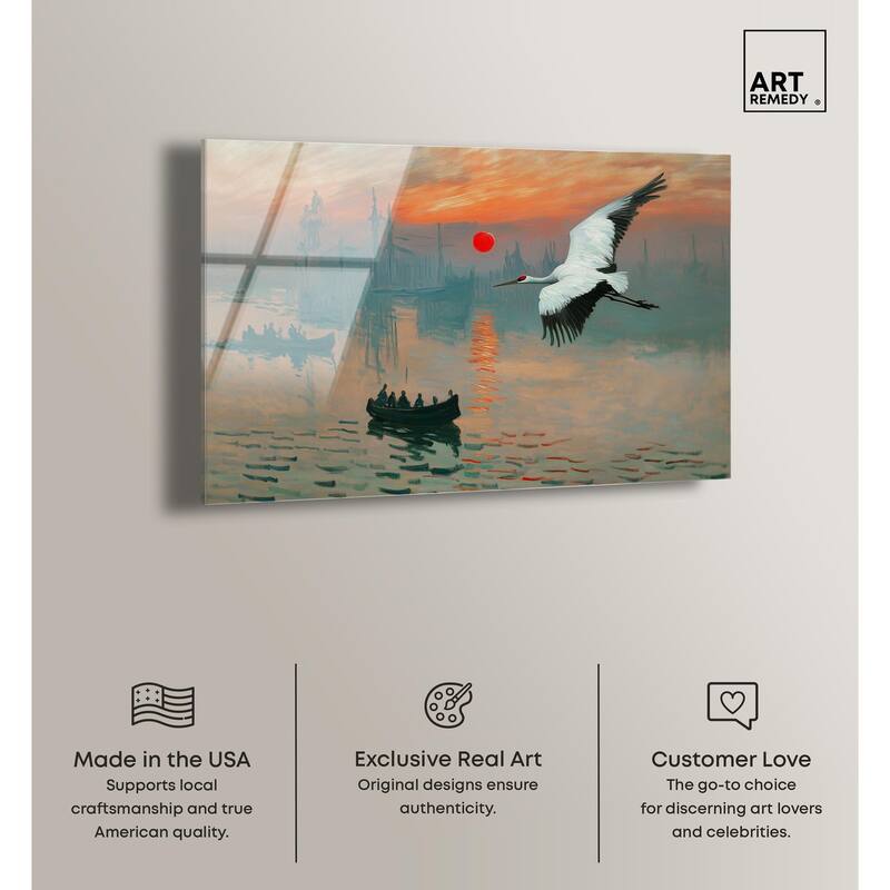 Crane Sunset Acrylic by Art Remedy, Ready to Hang