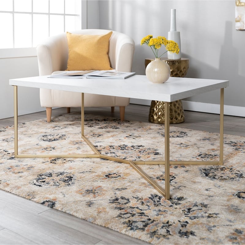 Middlebrook Ipsen Modern Coffee Table - Gold / White Faux Marble