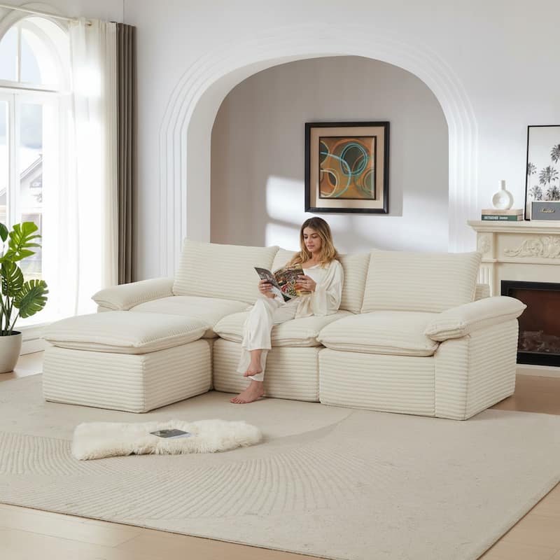 111.03" L-Shaped Modern Chenille Sectional Sofa Cloud Sofa - White