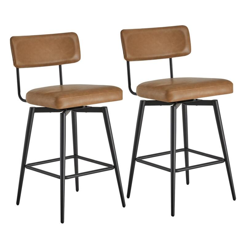 Spruce & Spring Elise Counter Height Swivel Bar Stool Chairs Set with Metal Frame - Brown