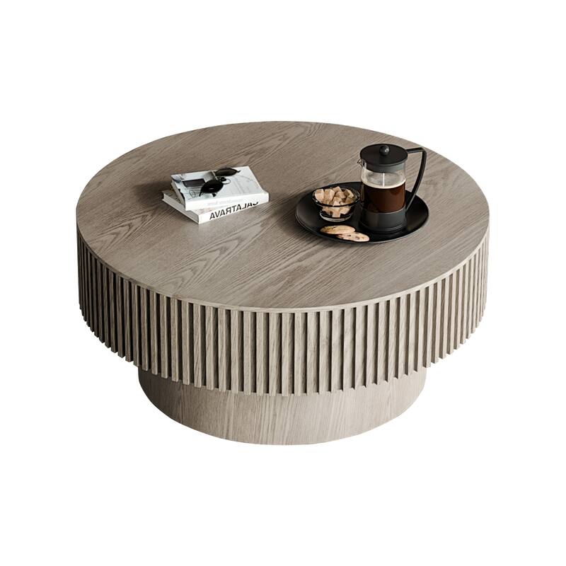Modern 31.5" Round Coffee Table with Storage Solid Wood Veneer for Living Room and Bedroom Use