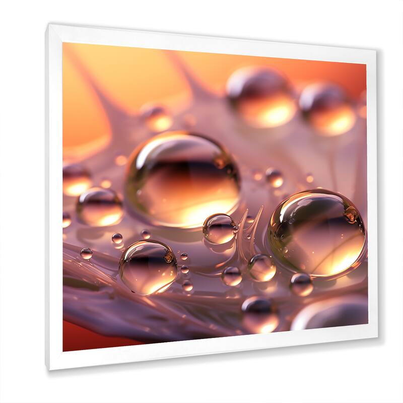 Designart "Morning Dew Drops On Pink Flower Petal" Flowers Framed Wall Art Prints