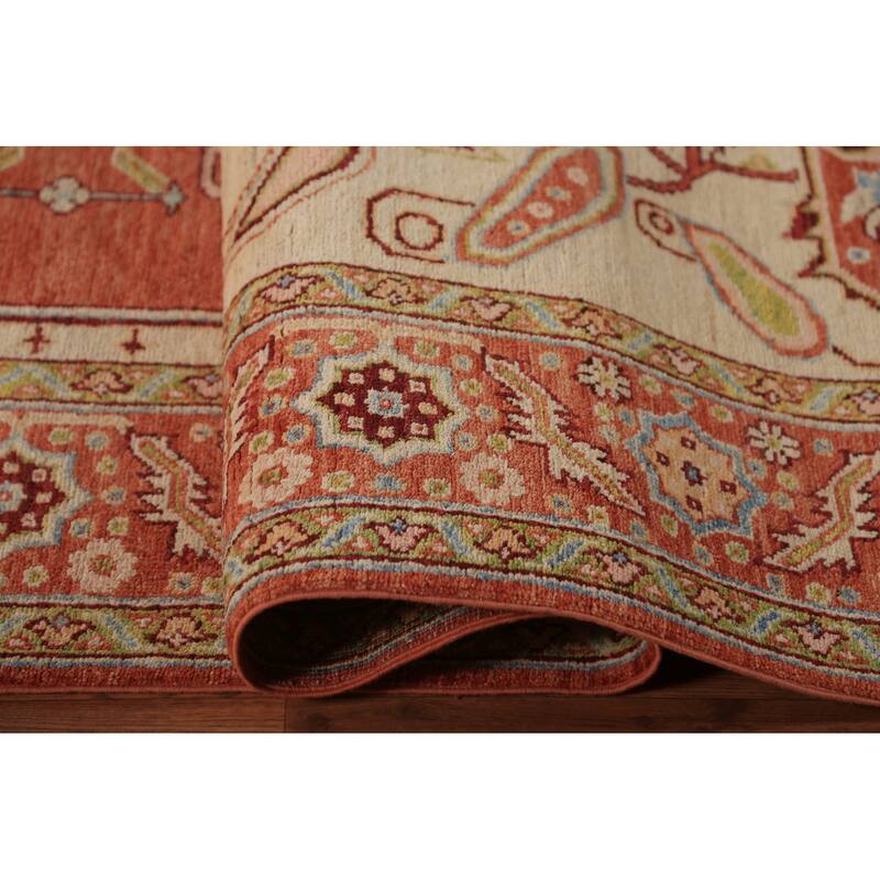 Vegetable Dye Orange Heriz Serapi Oriental Rug Handmade Wool Carpet - 8'11"x 11'8"