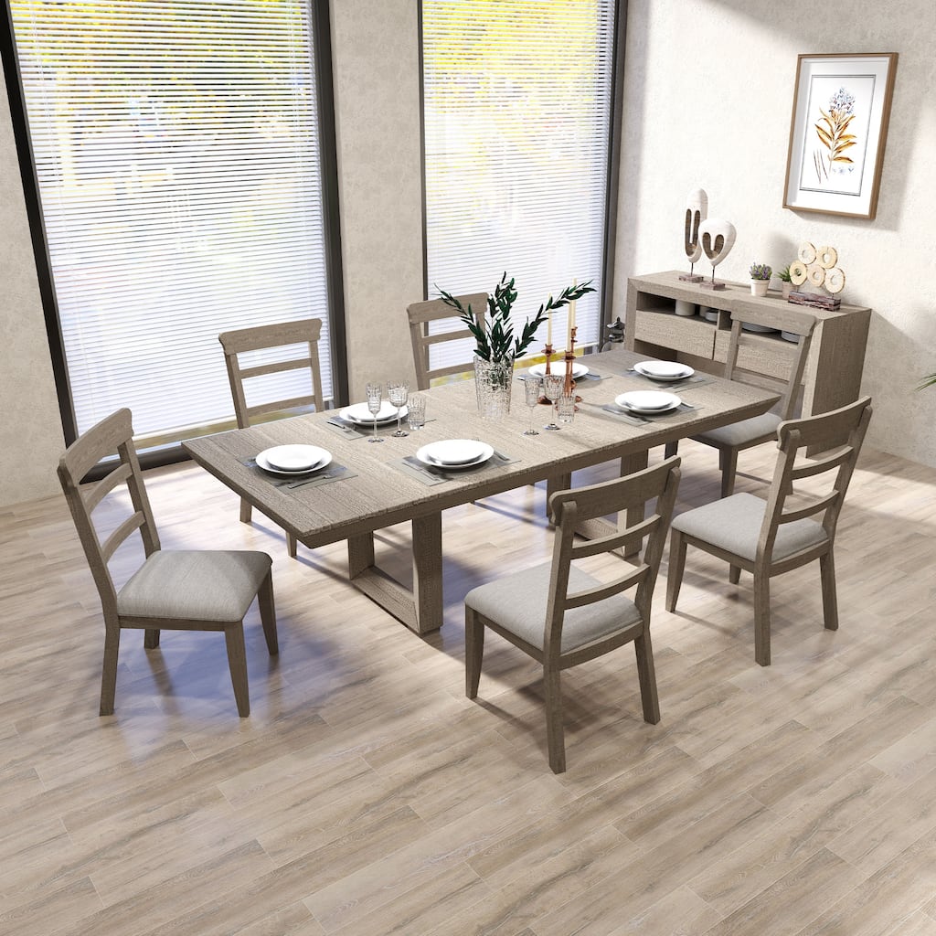 Rectangular Wood Extendable Dining Table Set Stretchable Farmhouse Dining Cabinet for Dining