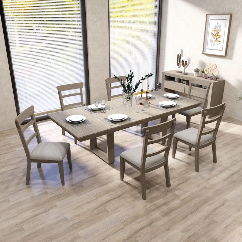 Rectangular Wood Extendable Dining Table Set Stretchable Farmhouse Dining Cabinet for Dining