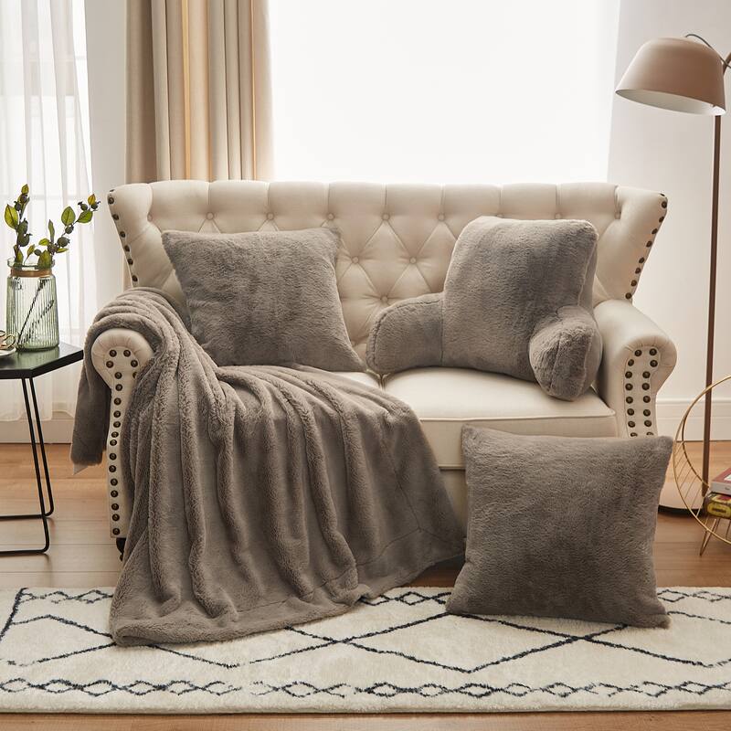 Solid Light FauxFur Throw Pillow Shell Do-It-Yourself Bedrest 4pcs Set - Pure Cashmere