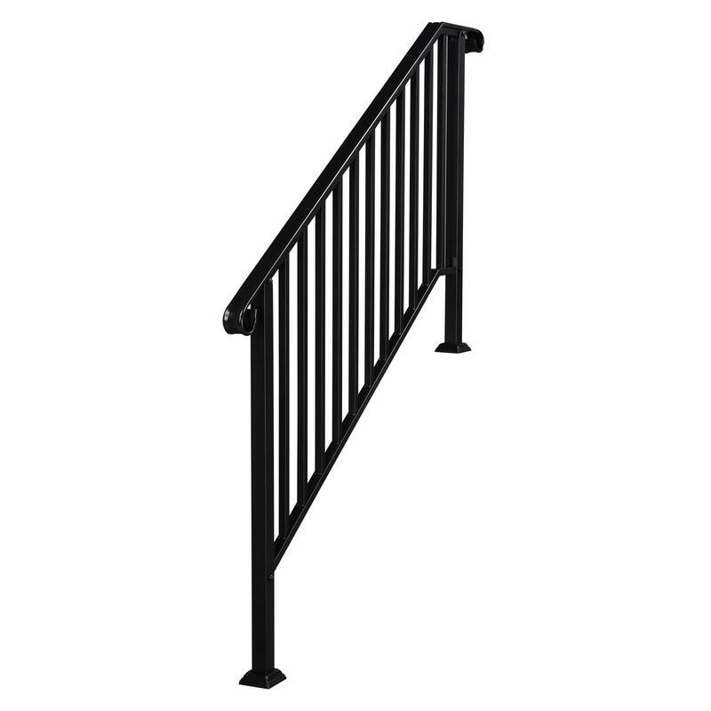 Outdoor Metal 4-Step Handrail Stair Railing - Black