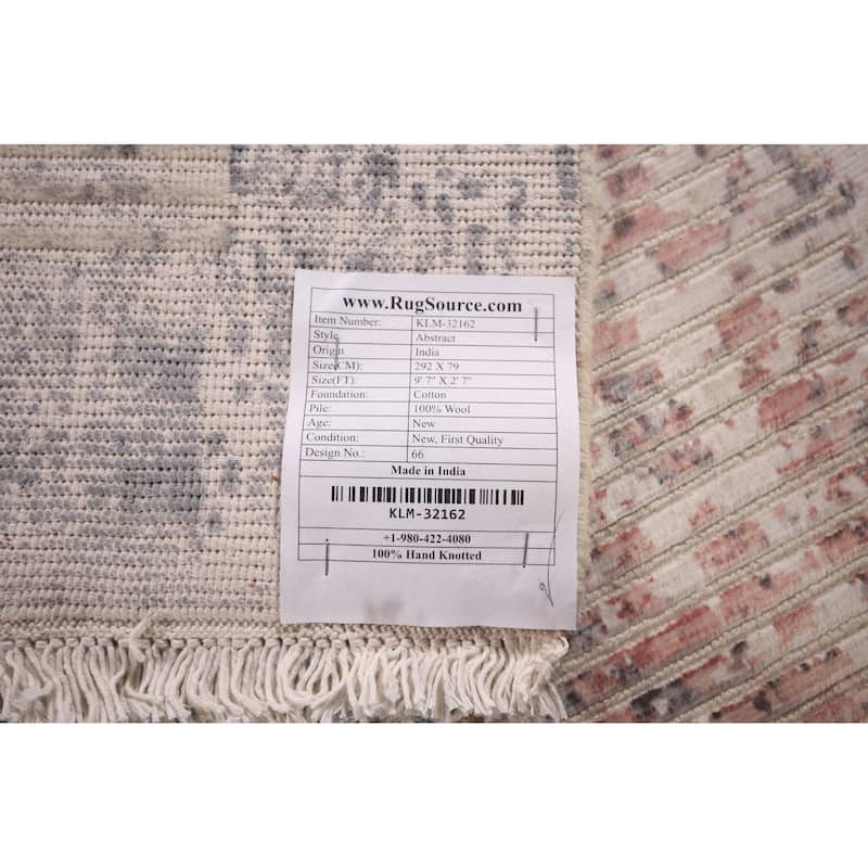 Striped Abstract Indian Runner Rug Hand-Knotted Wool Carpet - 2'7"x 9'7"