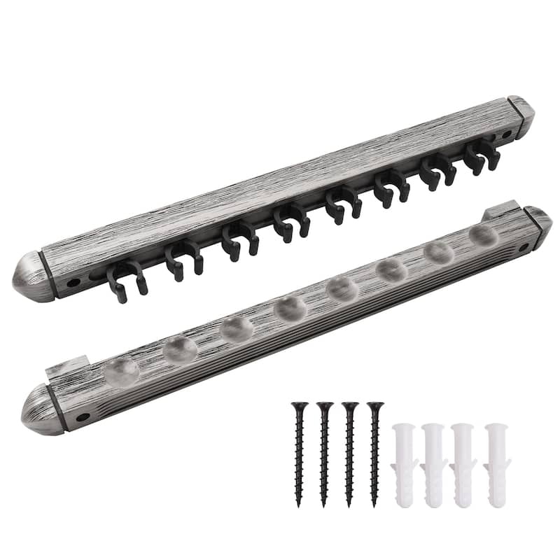 GSE™ 8-Pool Cue Wall Mounting Billiard Cue Rack, 2-Piece Hanging Wall Mounted Pool Cue Stick Holder - Brushed Grey