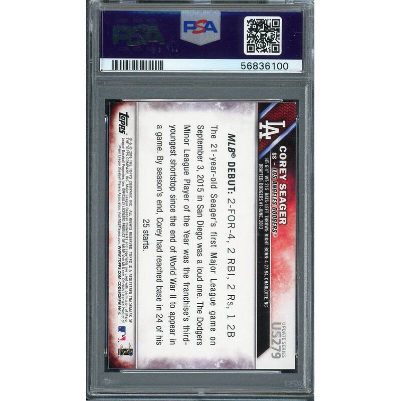 Corey Seager 2016 Topps Baseball Rookie Card #US279 Graded PSA 10 - 8'6" x 11'6"