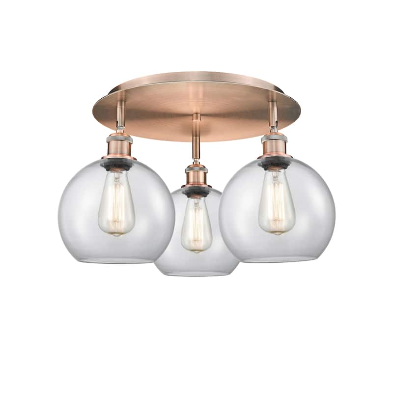 Innovations Lighting Athens - 3 Light 20" Flush Mount - Clear/Antique Copper