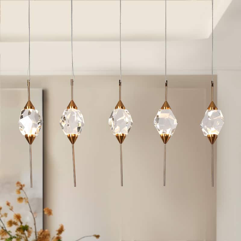 Modern Gold LED 5-Light Crystal Island Chandelier for Kitchen Island