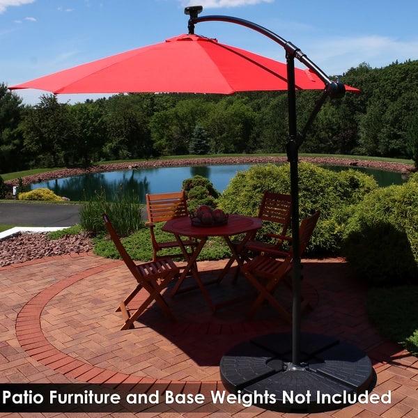 Shop Black Friday Deals On Sunnydaze Offset Patio Umbrella With Solar Led Lights 9 Foot Cherry Overstock 31953676