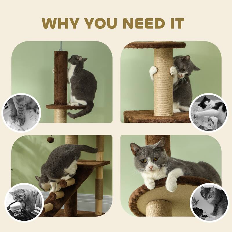 Adjustable Cat Tree 88"-104" with Condo, Platforms & Scratching Post - 18.9" W x 15.7" D x 88.6"H