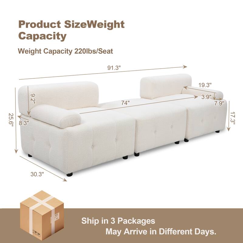 Modular Sectional Sofa, Teddy Fleece Sectional Cloud Couches for Living Room, Modern Sofa DIY Combination Reversible Chaise