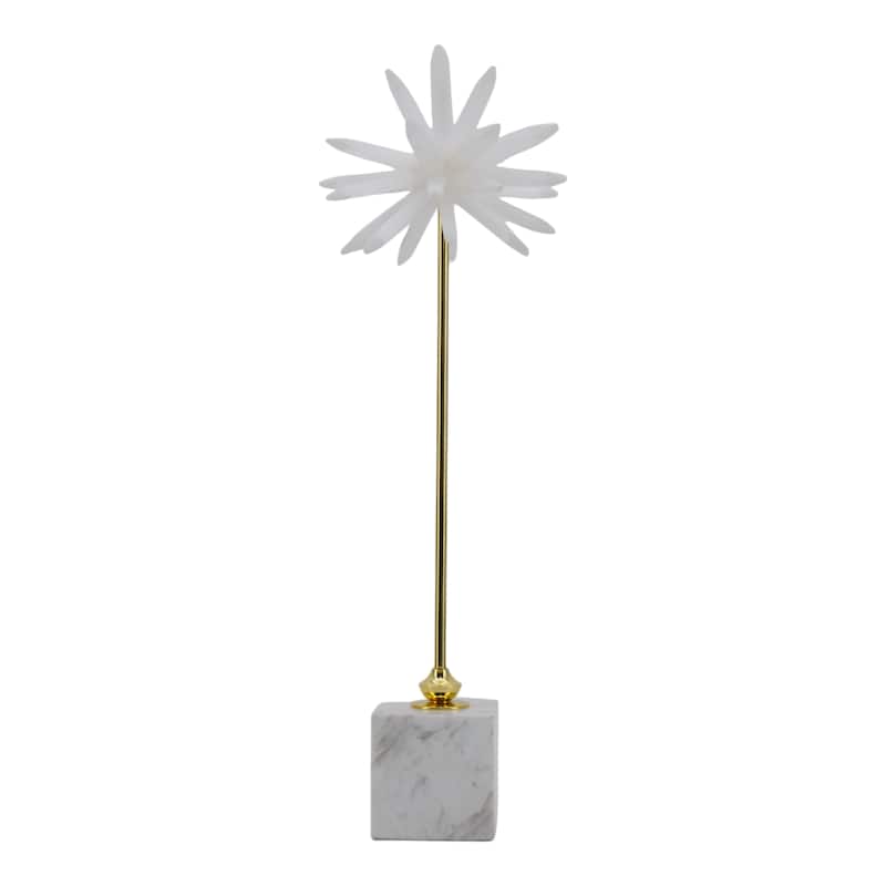 Stone and Marble Starburst Decorative Object with Geometric Base - 7" x 7" x 20"
