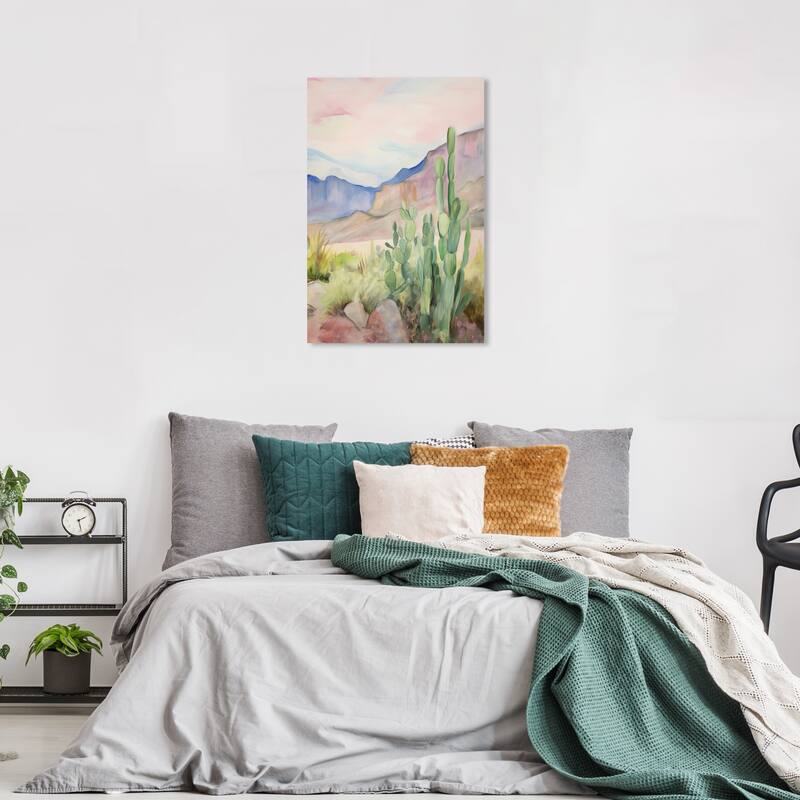 Wynwood Studio Canvas Nature and Landscape Landscape with Cactus Green and Rustic Wall Art Canvas Print