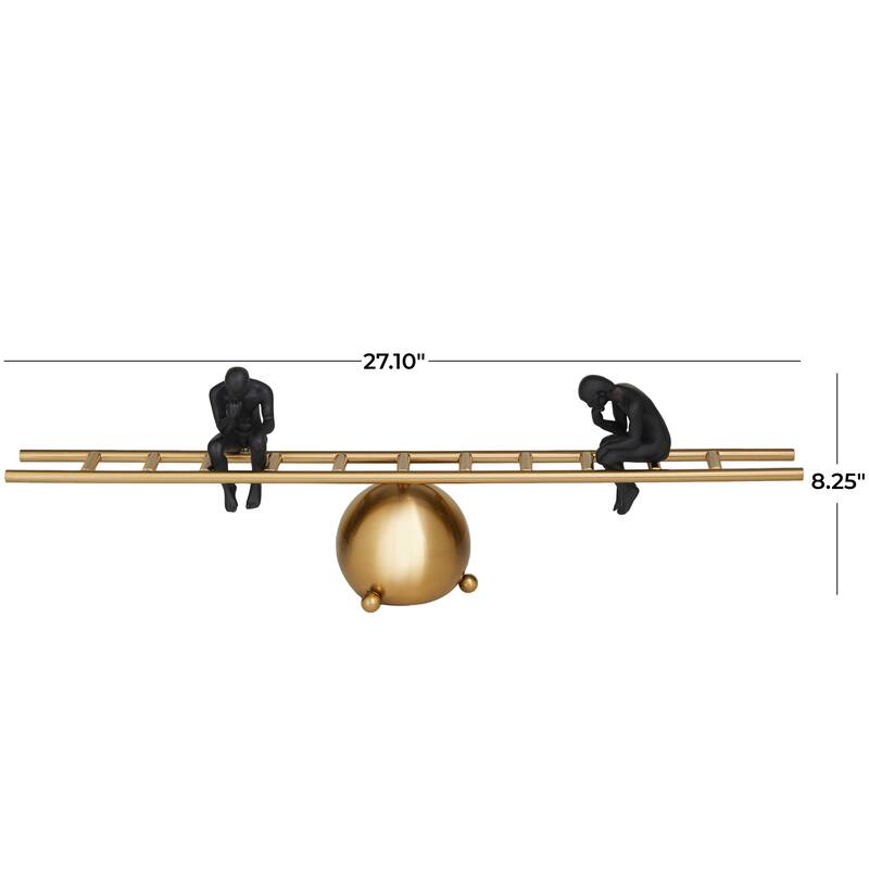 Metal People Thinking Sculpture with Balancing Ladder - Gold - Roche River Decor - 5"W x 27"L x 8"H
