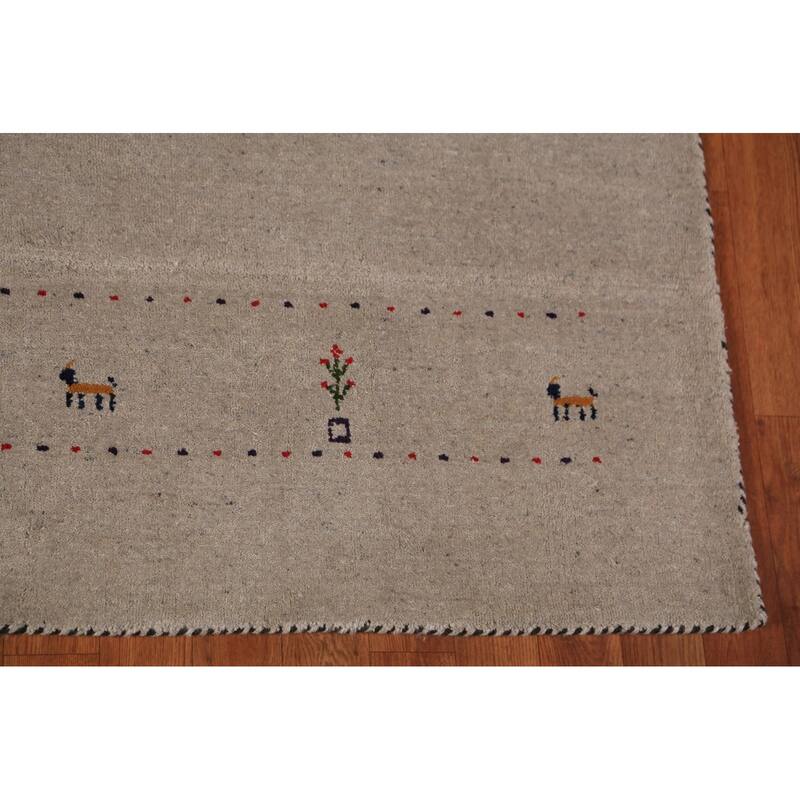 Ltribal Beige Gabbeh Oriental Area Rug Handmade Wool Carpet - 5'10" x 7'8"