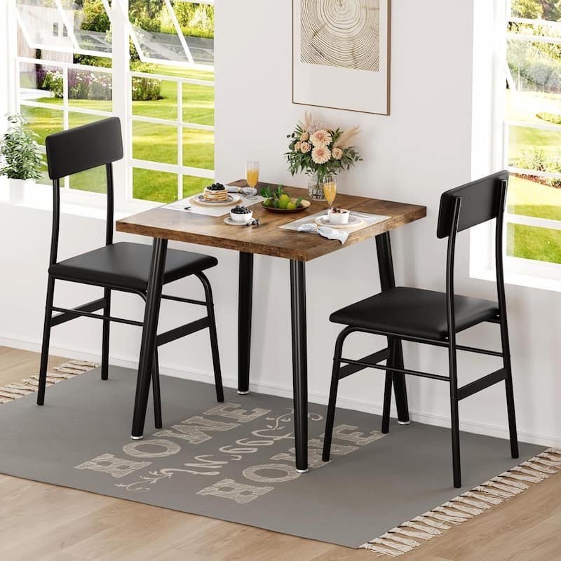 3 Piece Space-Saving Kitchen Dining Table Set for 2 for Small Space - Brown