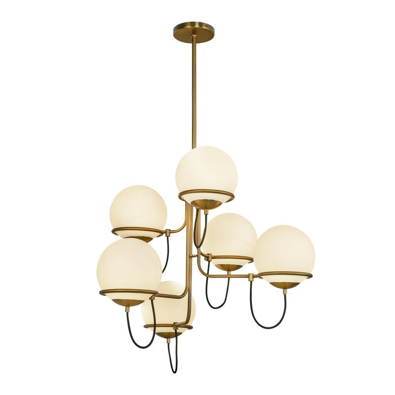 Alora Lighting CH458632 Alba 6 Light 32" Wide Chandelier - Aged Brass / Opal Glass
