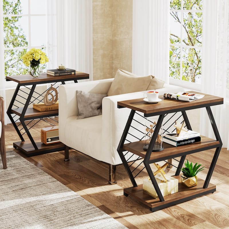 25" End Table 3-Tier Side Table with Metal Frame for Living Room Couch Side, Nightstands Bedsides Table for Bedroom
