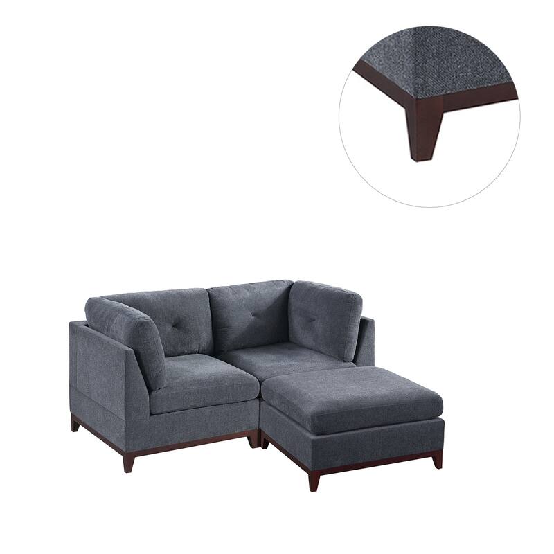 3 Piece Chenille Fabric Modular Corner Sofa and Ottoman Set