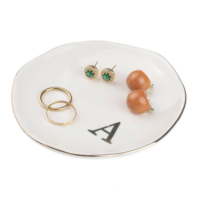 Ceramic Jewelry Tray, Decorative Trinket Ring Dish for Organizing Earrings Necklaces Bracelet Watch Keys - White