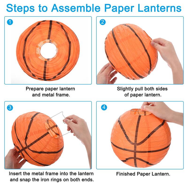6Pcs Basketball Paper Lantern for Party Decorations, Orange Black - Orange Black