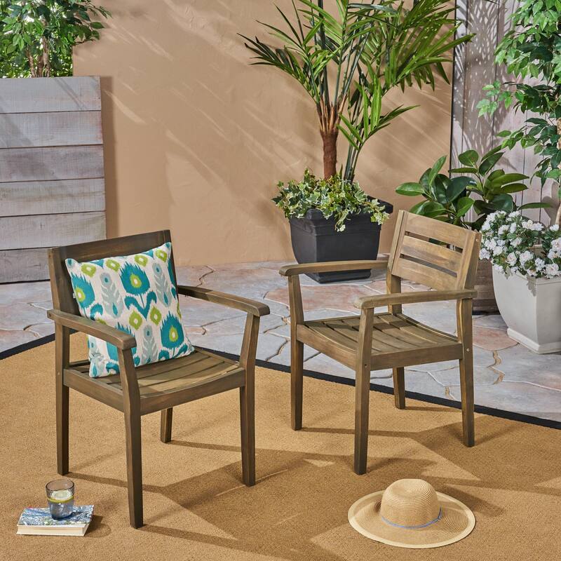 Roomfitters Stamford Set of 2 Acacia Wood Outdoor Dining Armchairs, Slatted Open-Back Design