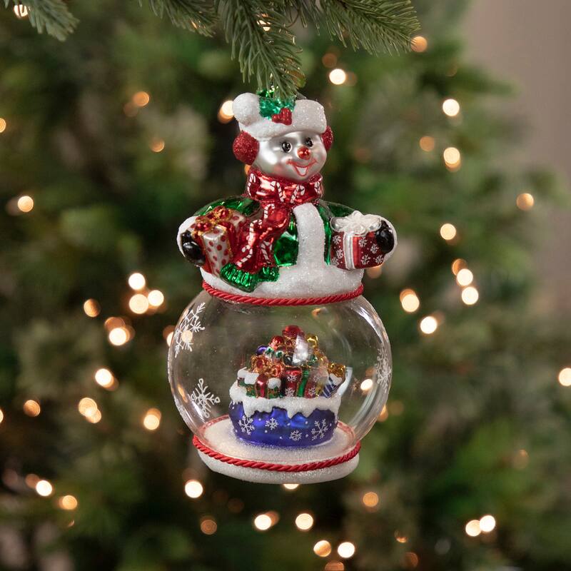 Chilly Cheery Snowman Presents Glass Christmas Ornament 1021014