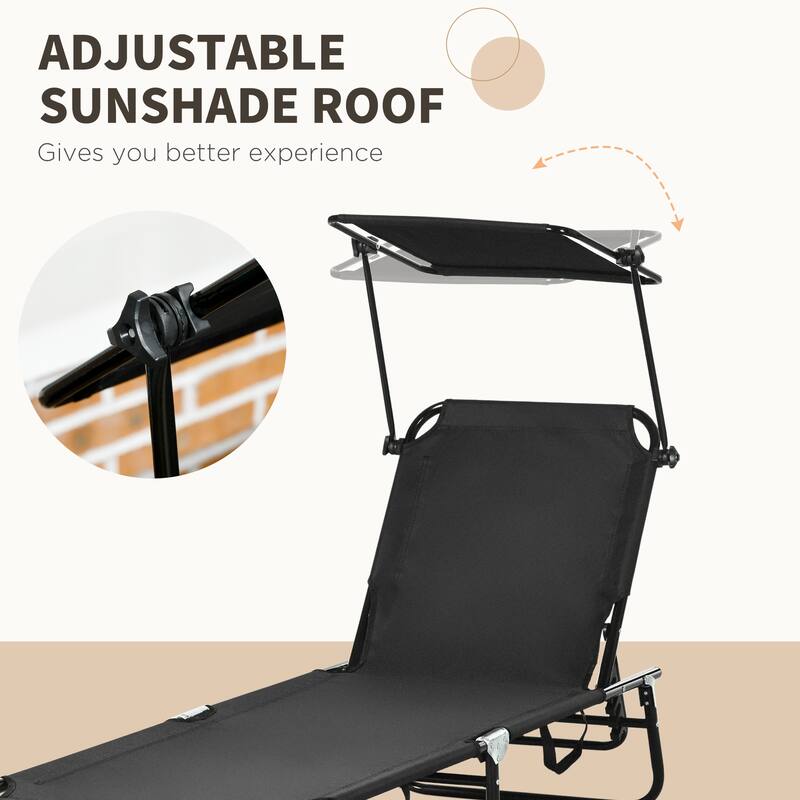Outsunny Folding Chaise Lounge Pool Chairs, Set of 2 Outdoor Sun Tanning Chairs with Sunshade Face Guard